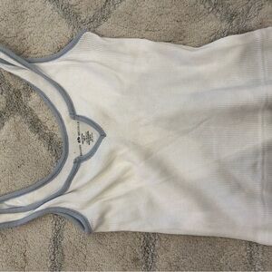 Brandy Melville Fitted White and Gray Sleeveless Tank Top